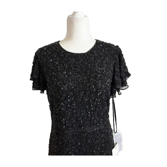 NWT Mac‎ Duggal 10771 Hand Beaded Flounce Sleeve Midi Dress Black - Picture 4 of 9